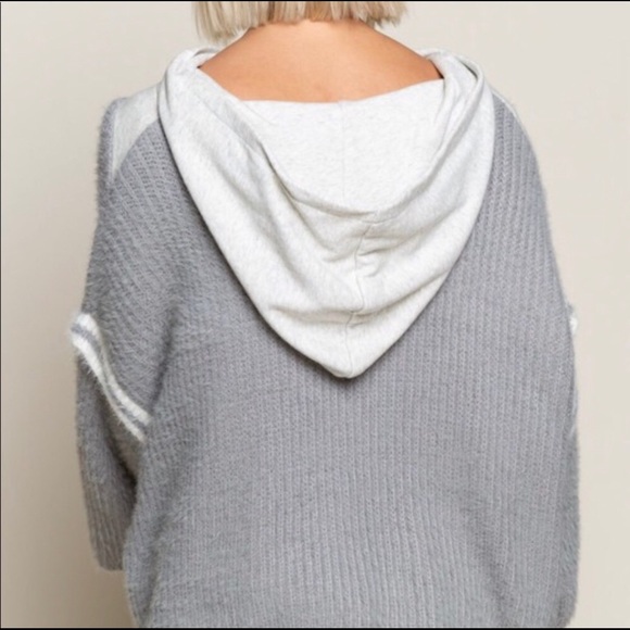 POL Gray/Oatmeal Mohair Hooded Sweater in Medium - Picture 5 of 7
